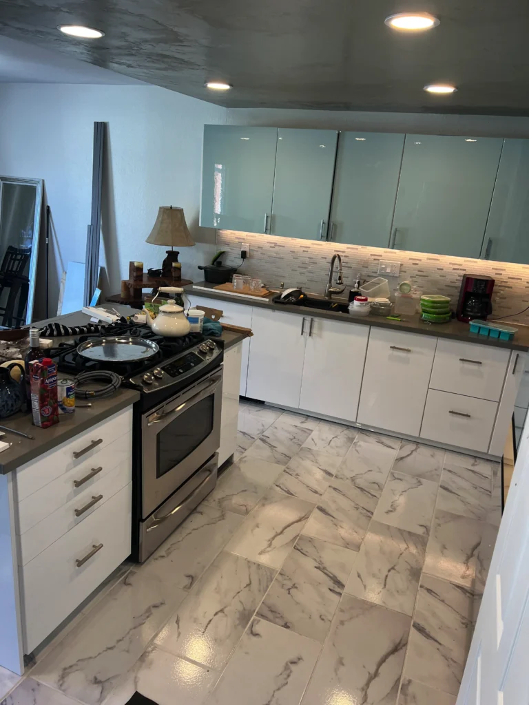modern two-tone high-gloss kitchen in Carlsbad
