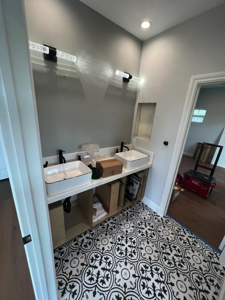 floating double bathroom vanity with vessel sinks
