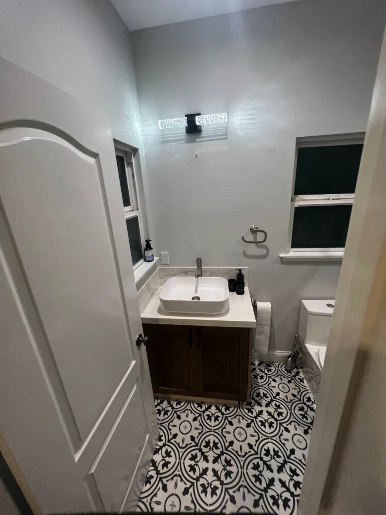 floating double bathroom vanity with vessel sinks
