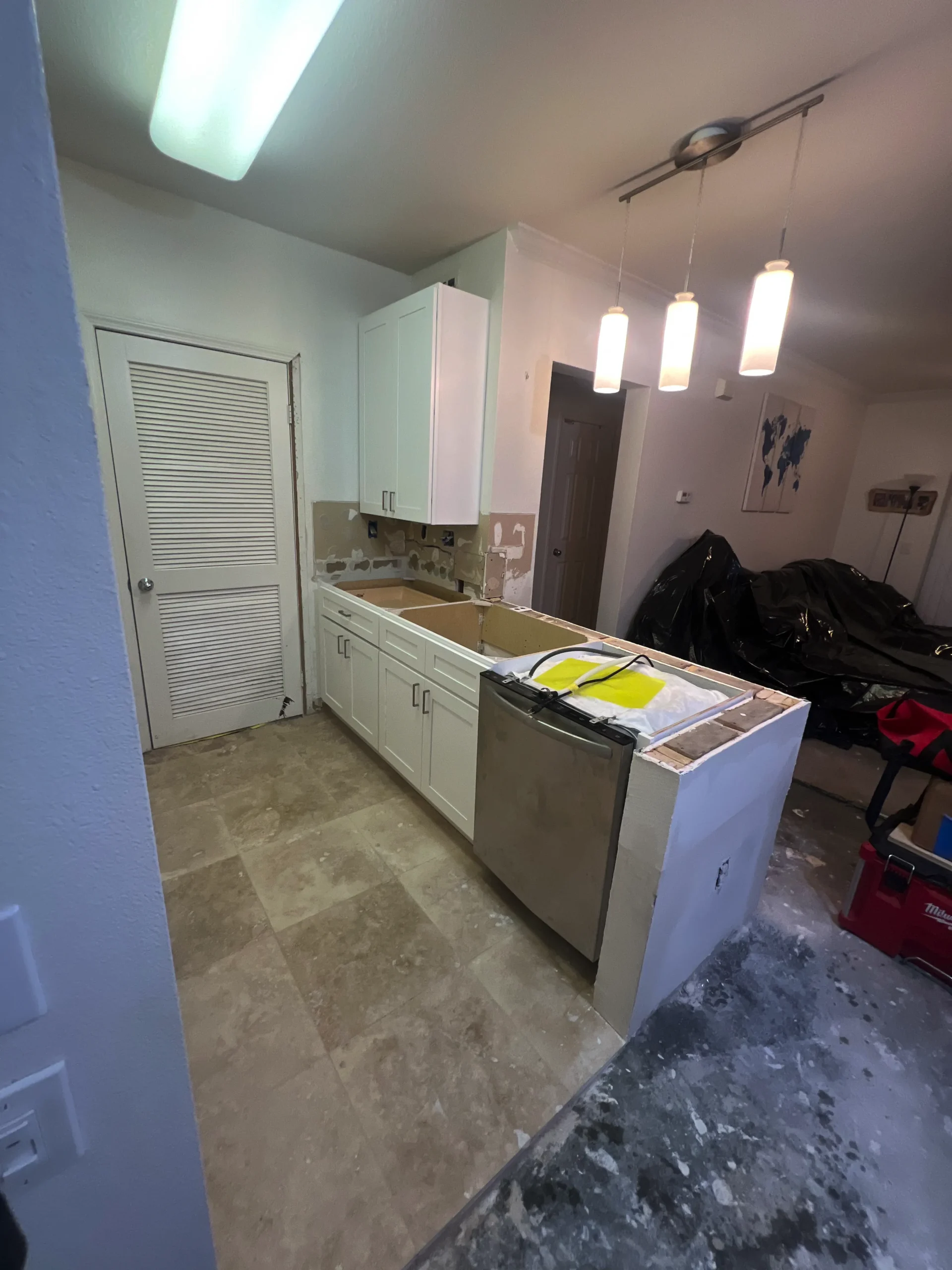 before and after kitchen remodel with white Shaker cabinets in Del Mar