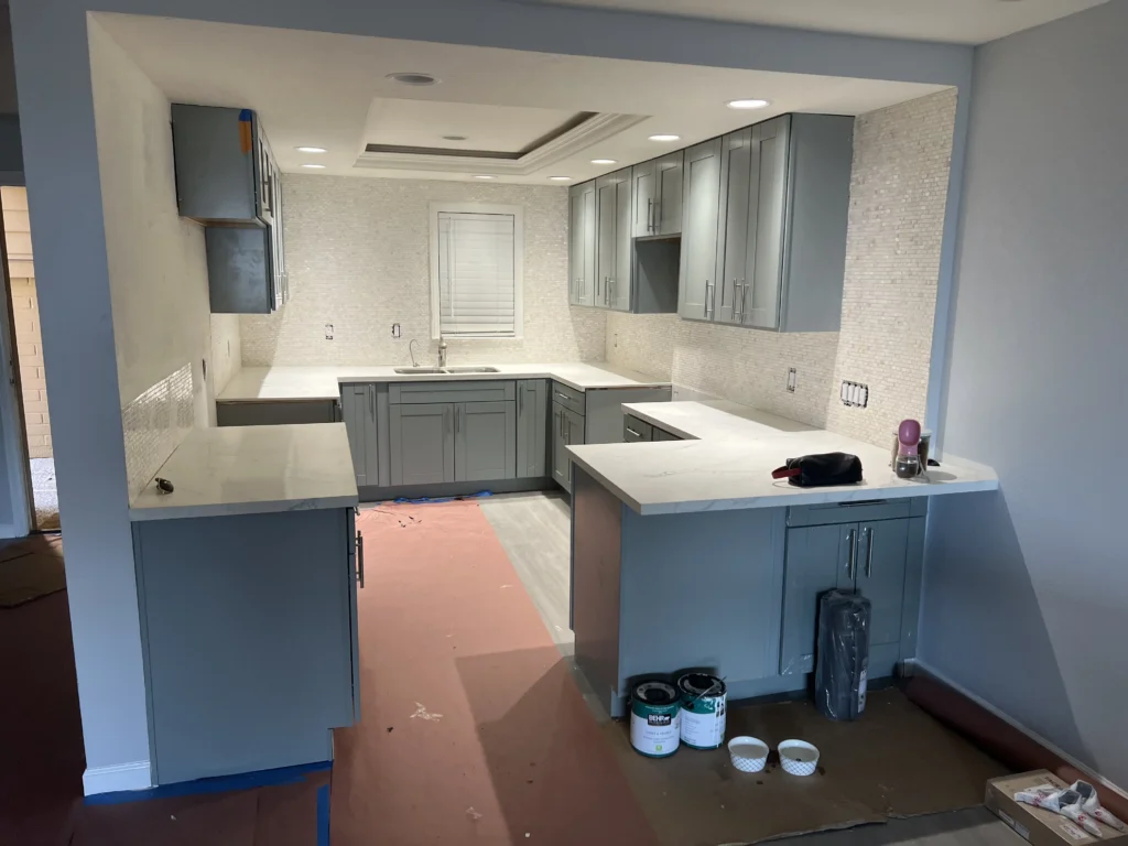 prefab shaker cabinet installation Del Mar kitchen and bath