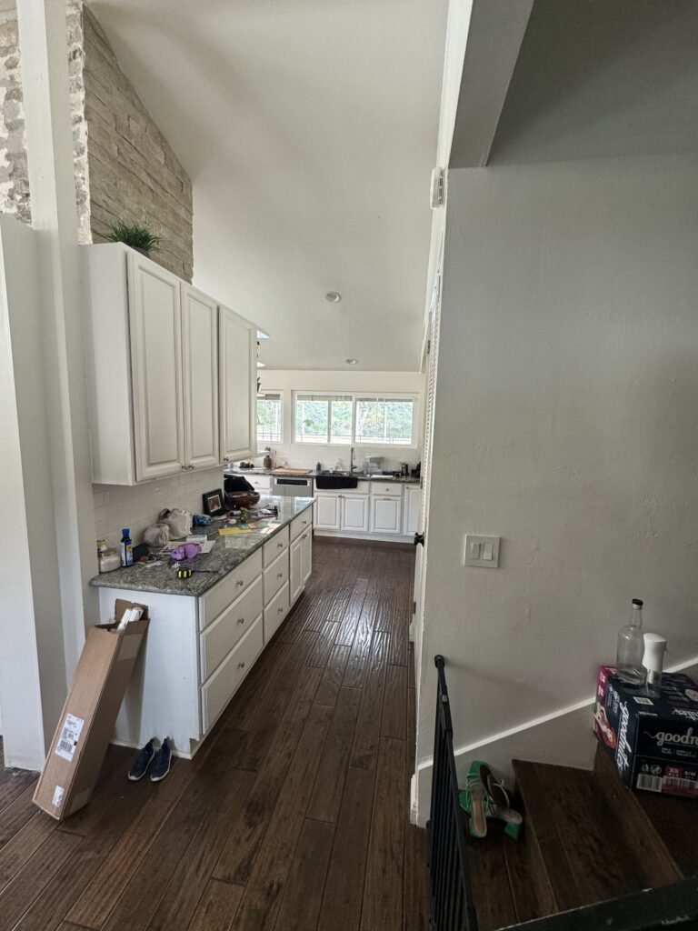 La Jolla custom shaker cabinets white oak and blue paint