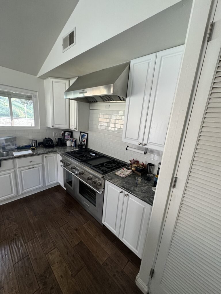 La Jolla custom shaker cabinets white oak and blue paint