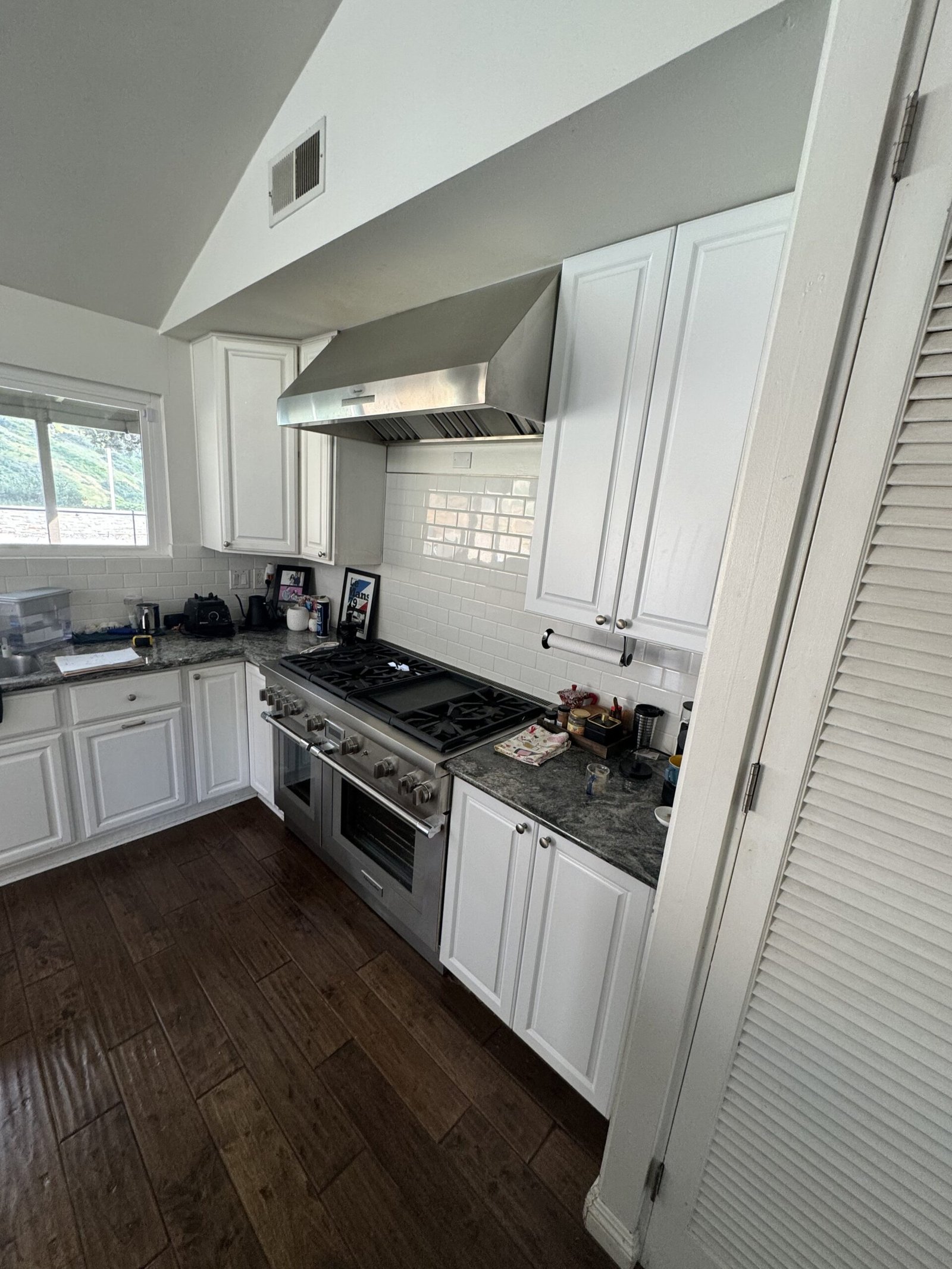 La Jolla custom shaker cabinets white oak and blue paint