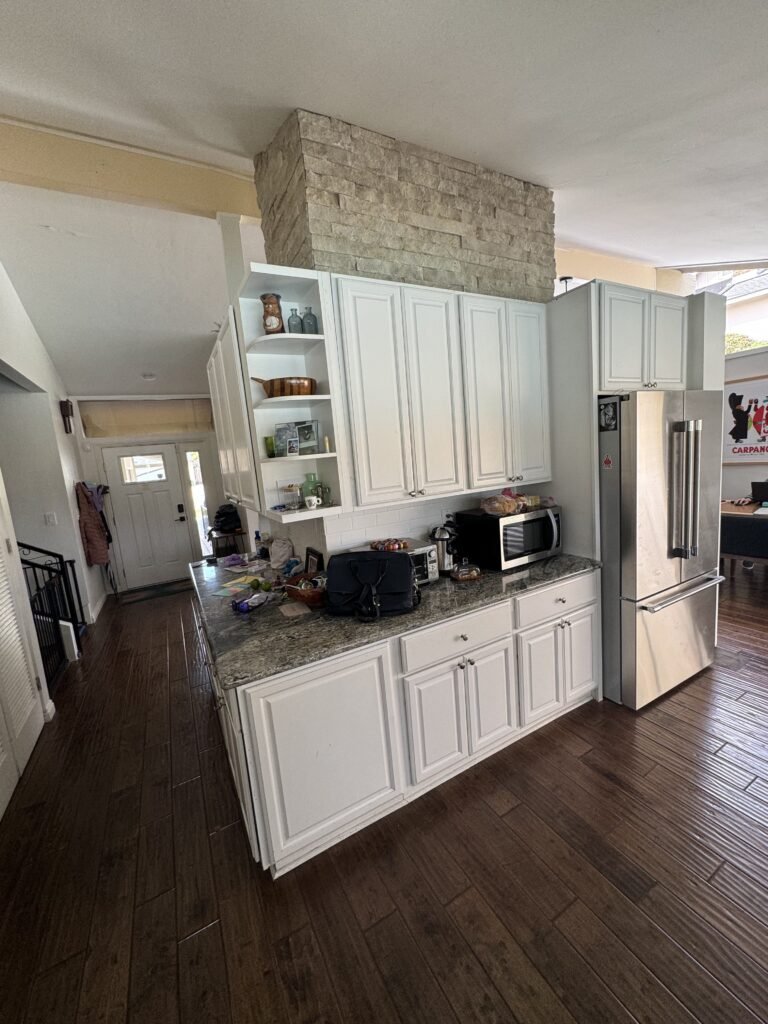 La Jolla custom shaker cabinets white oak and blue paint