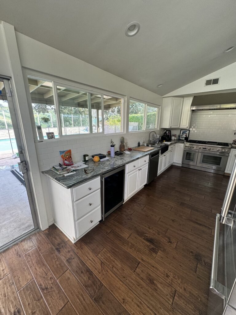 La Jolla custom shaker cabinets white oak and blue paint