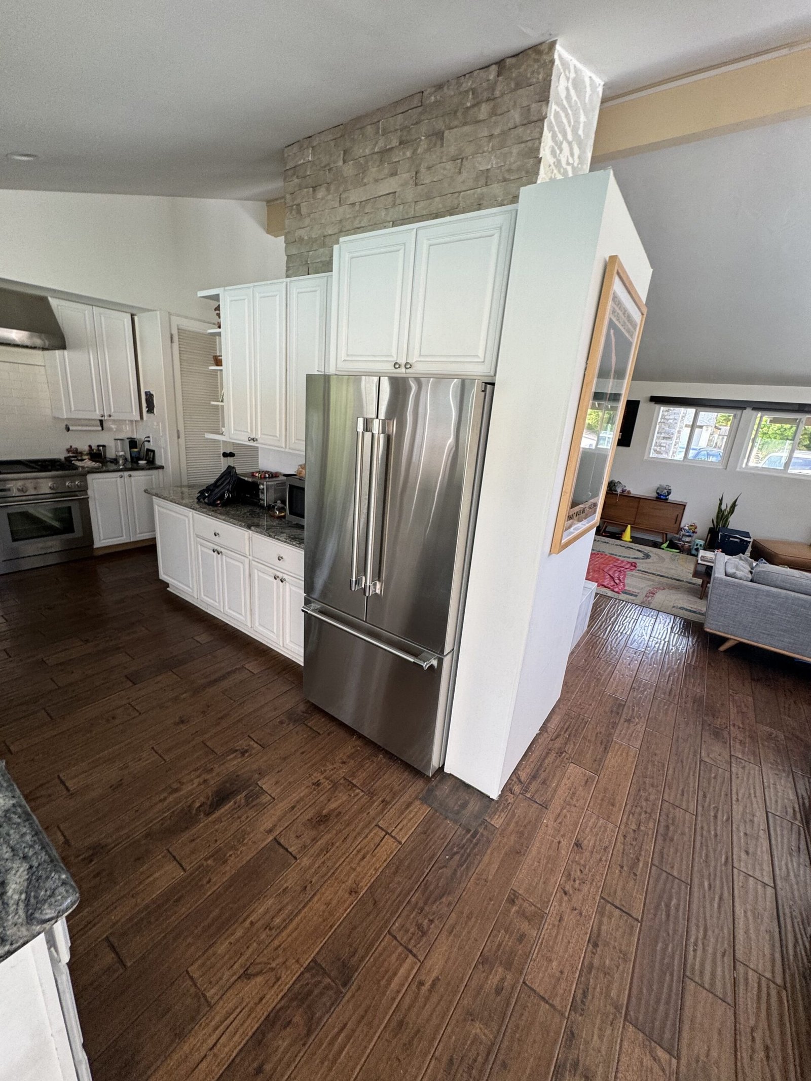 La Jolla custom shaker cabinets white oak and blue paint