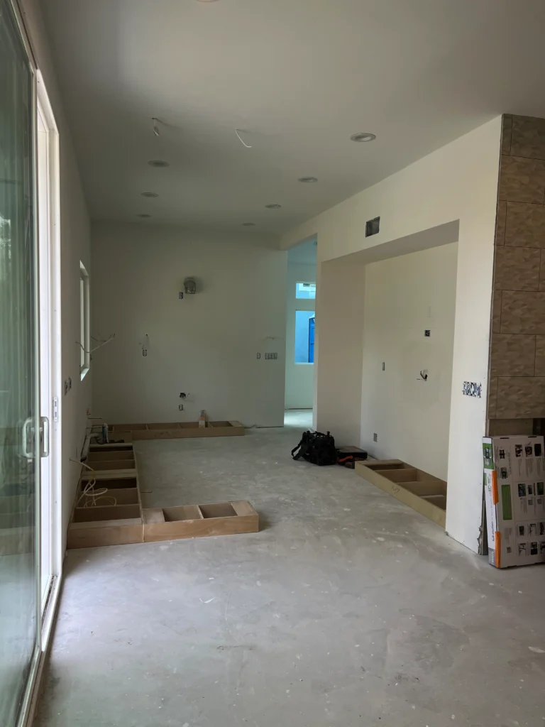 frameless flat panel cabinets with two-tone wood and white finish La Jolla