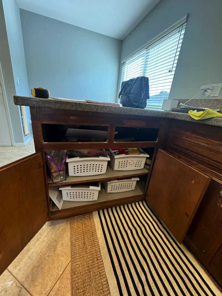 before and after kitchen update to grey and white shaker cabinets