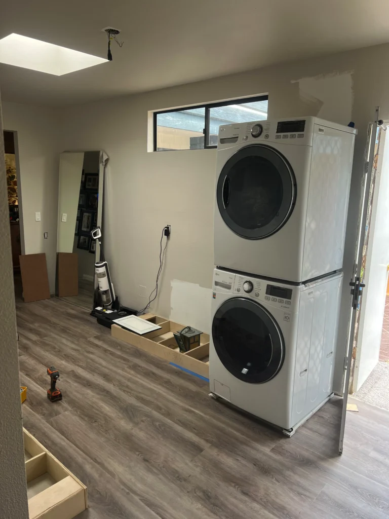 deep blue custom cabinets with large ring pull hardware