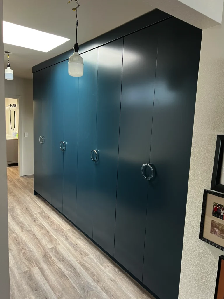 custom laundry room cabinets San Marcos with hidden washer dryer