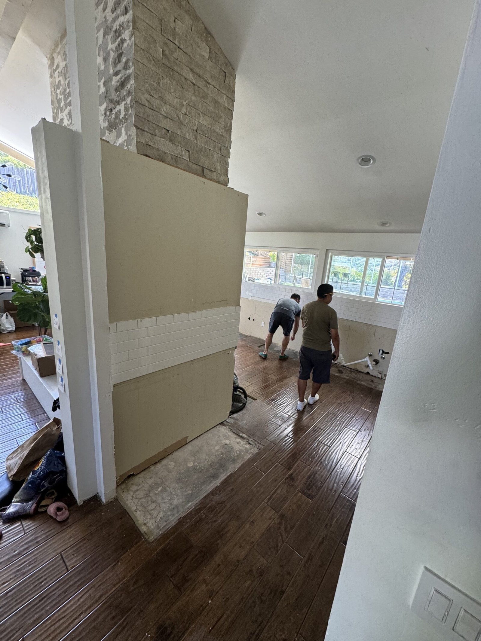 blue painted kitchen cabinets with white oak La Jolla remodel