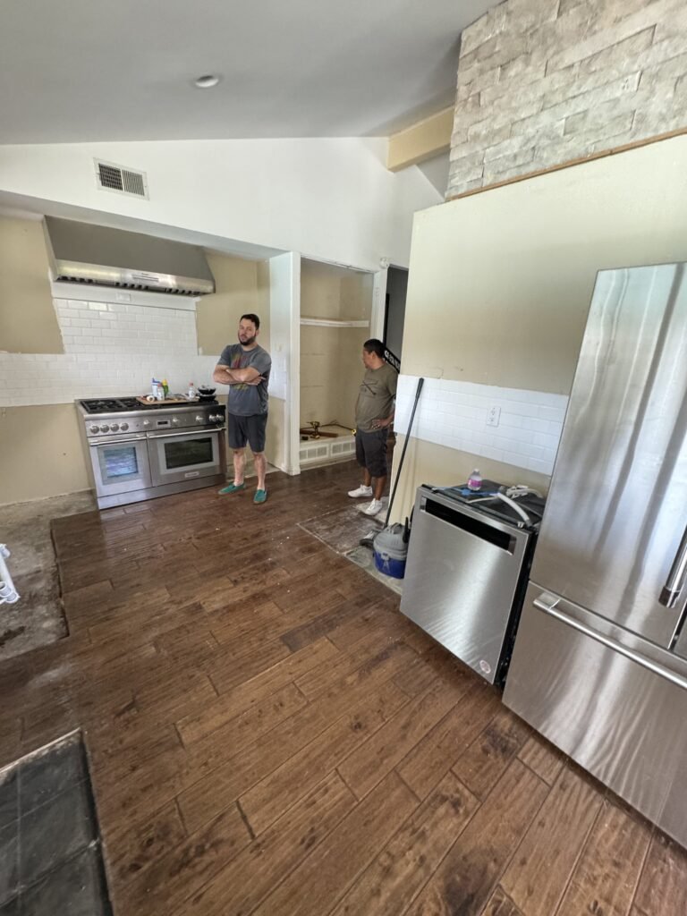 blue painted kitchen cabinets with white oak La Jolla remodel