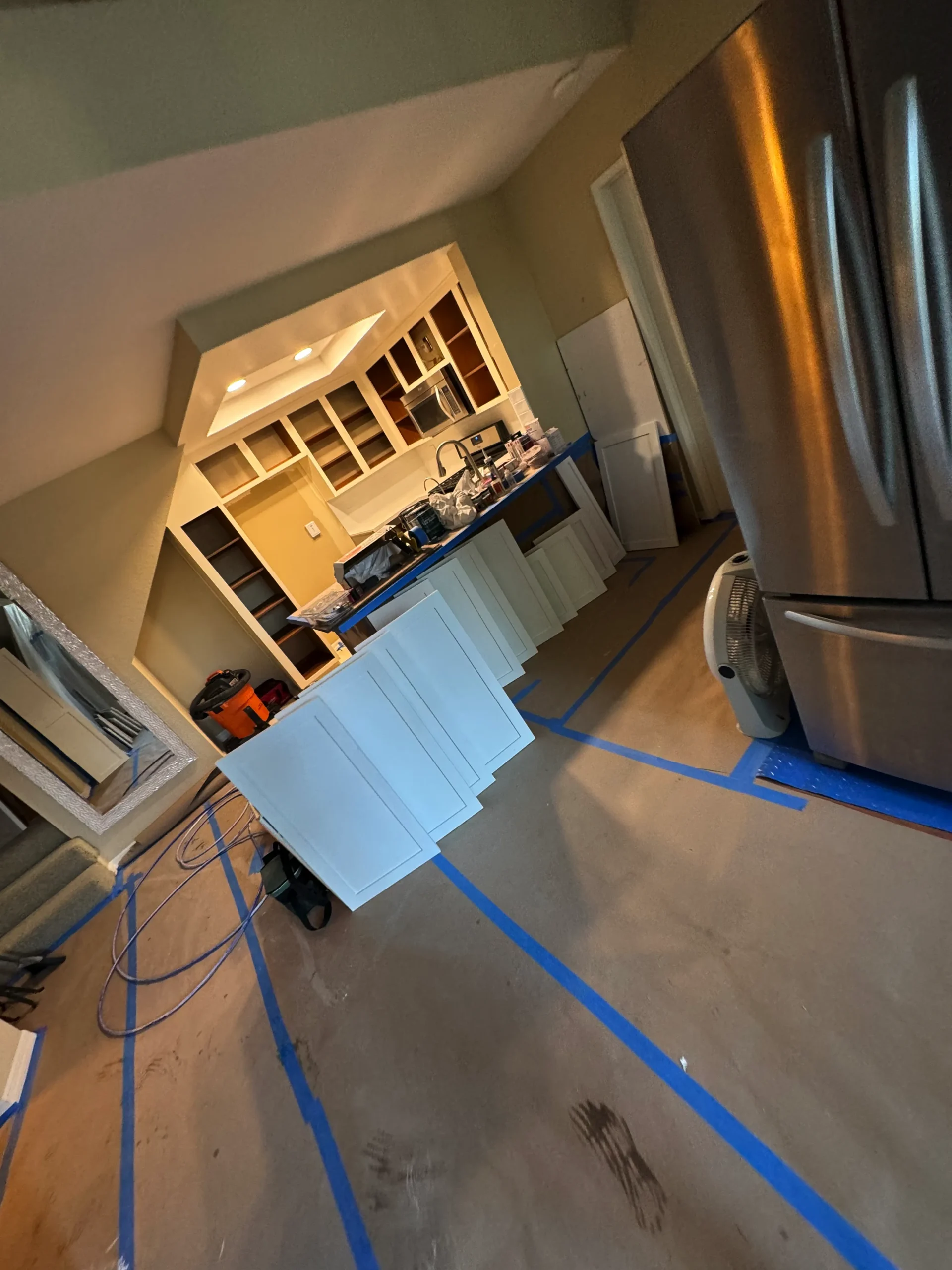 before and after kitchen update from oak to grey and white shaker