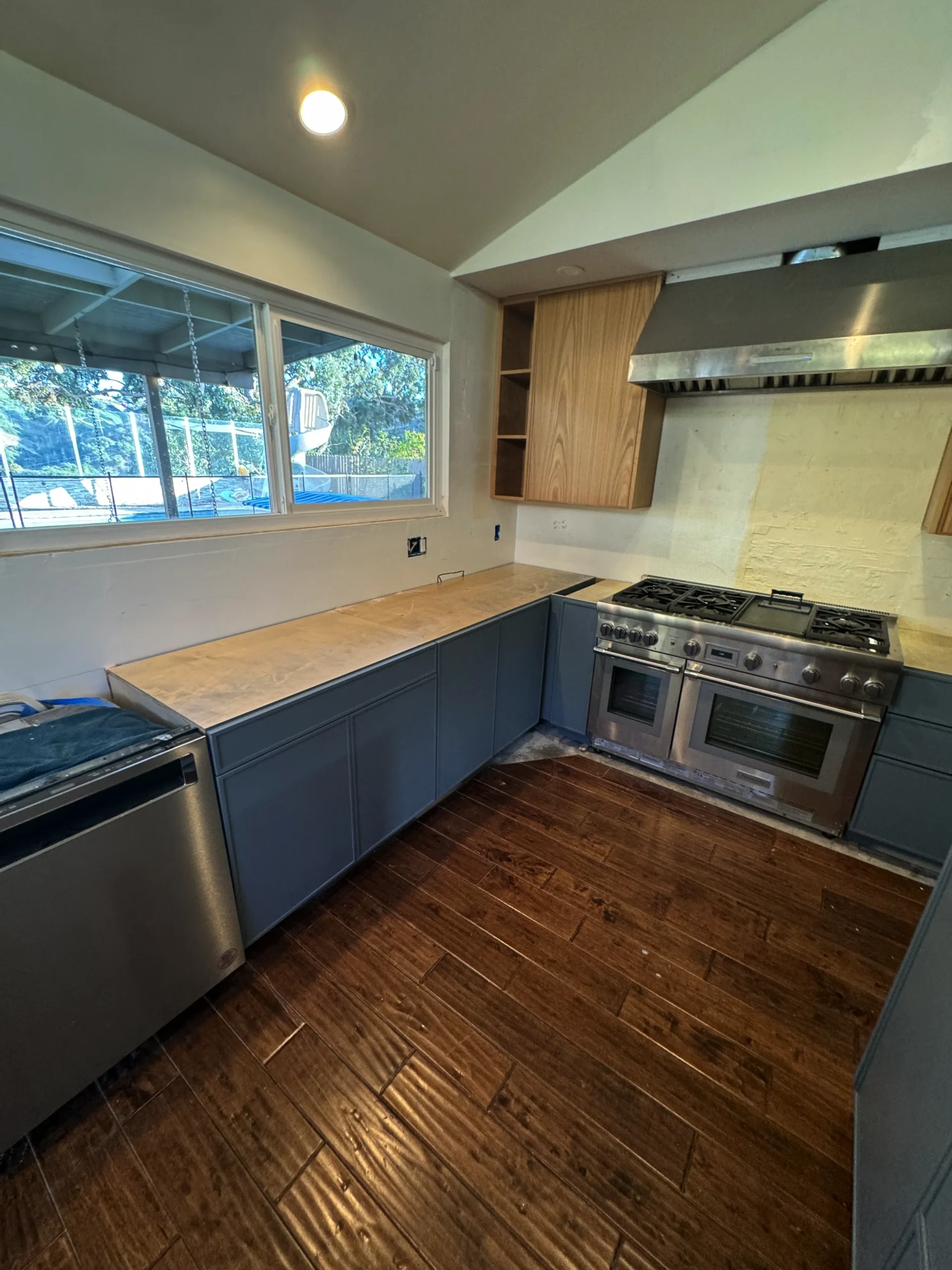 La Jolla custom shaker cabinets white oak and blue paint