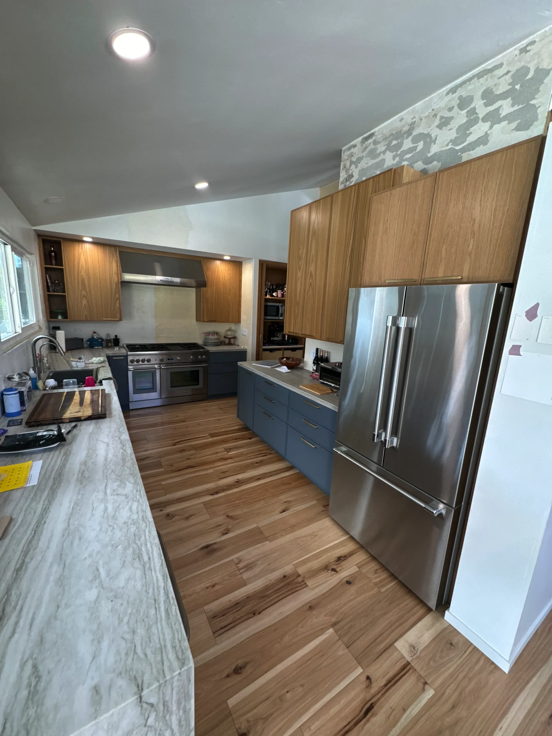 La Jolla custom shaker cabinets white oak and blue paint