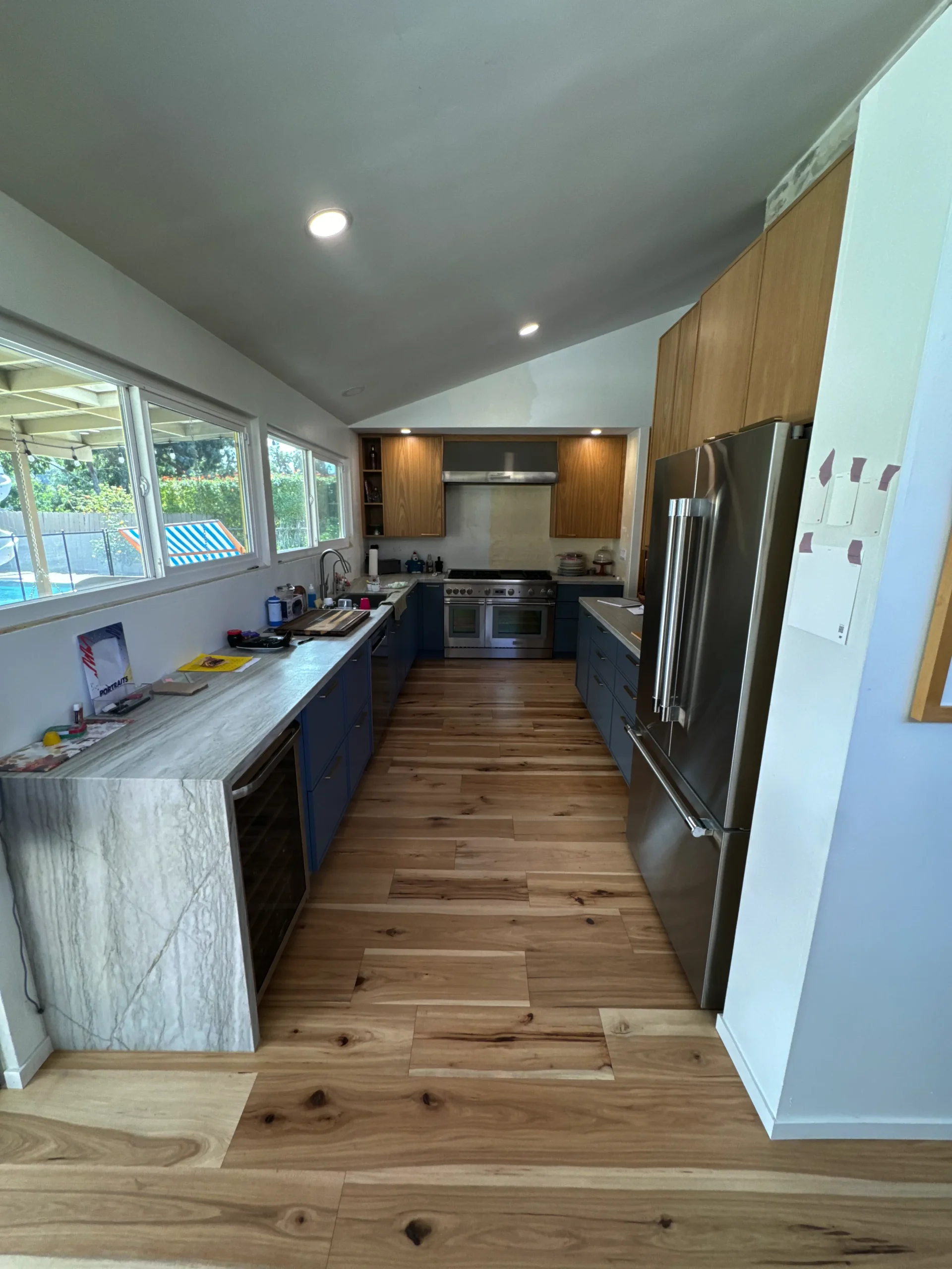 La Jolla custom shaker cabinets white oak and blue paint