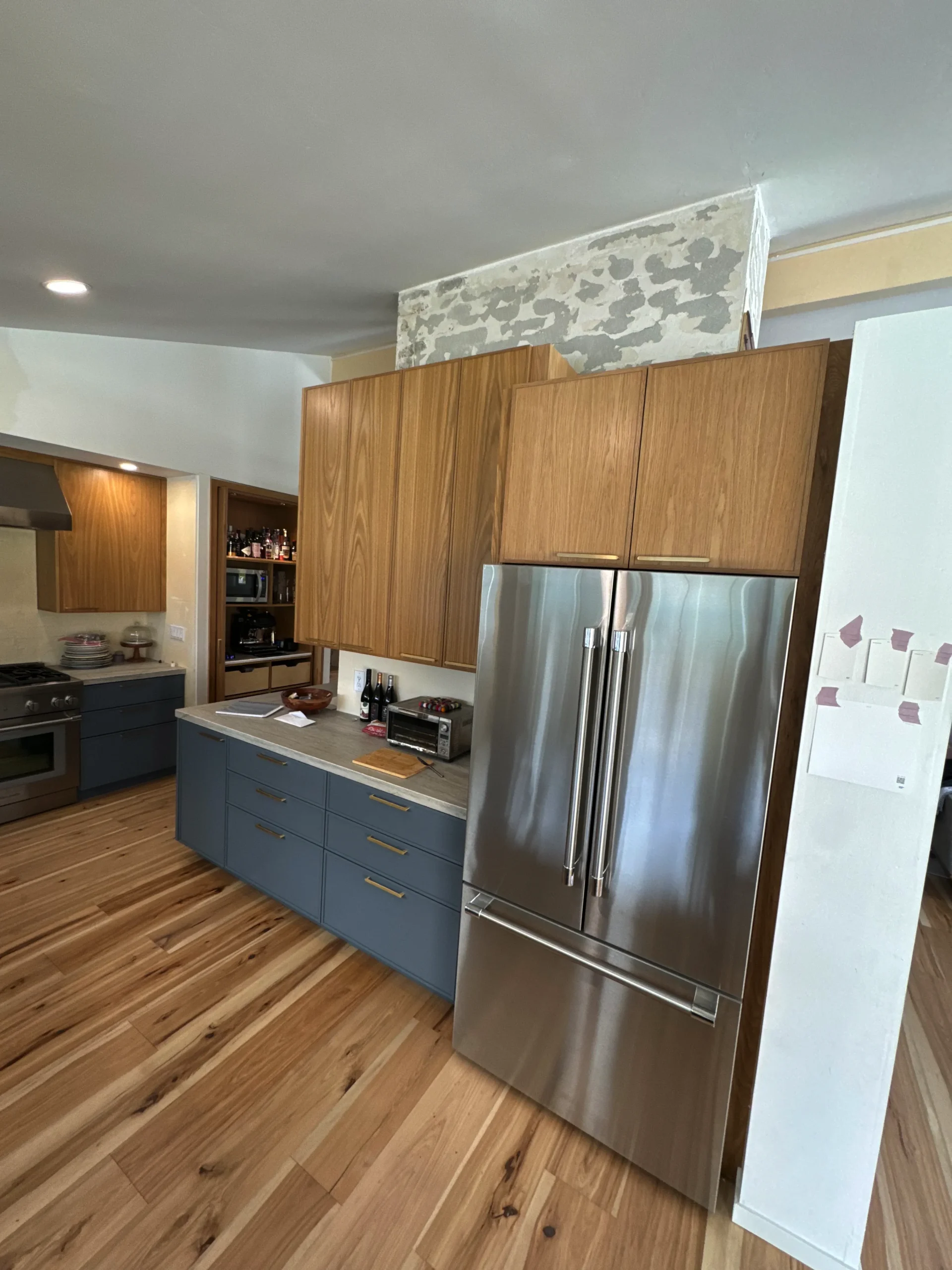 La Jolla custom shaker cabinets white oak and blue paint