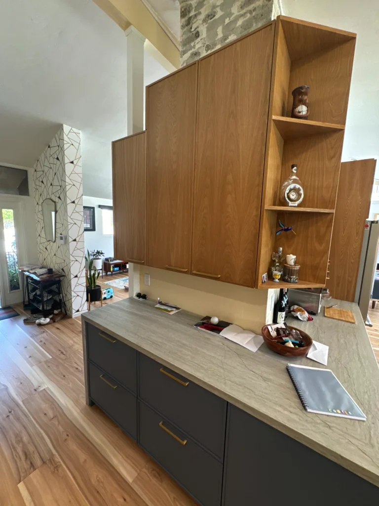 La Jolla custom shaker cabinets white oak and blue paint