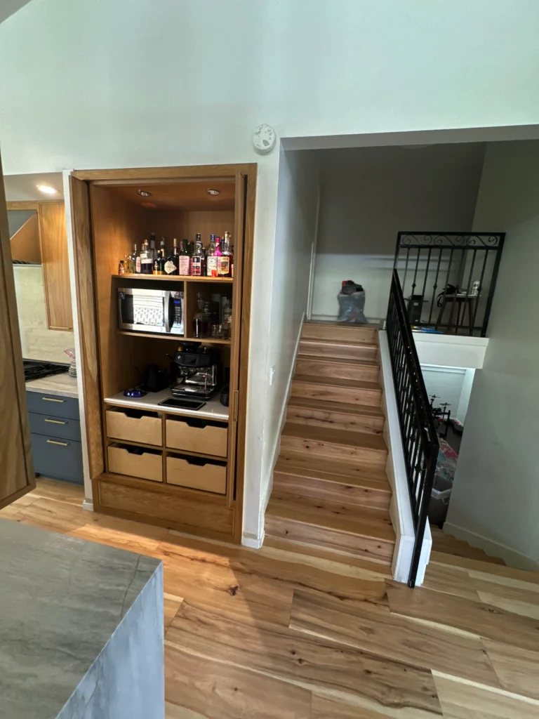 La Jolla custom shaker cabinets white oak and blue paint