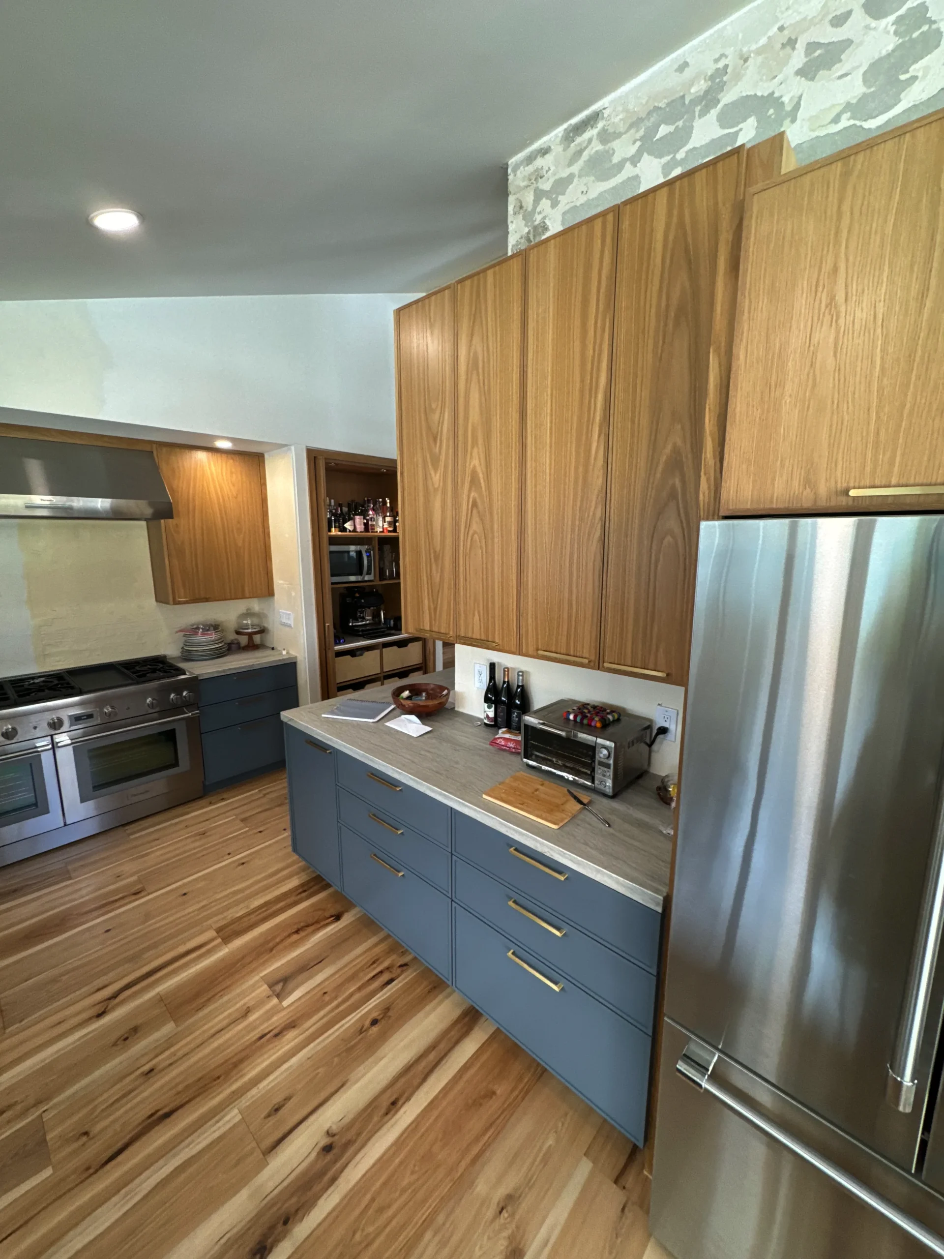 La Jolla custom shaker cabinets white oak and blue paint