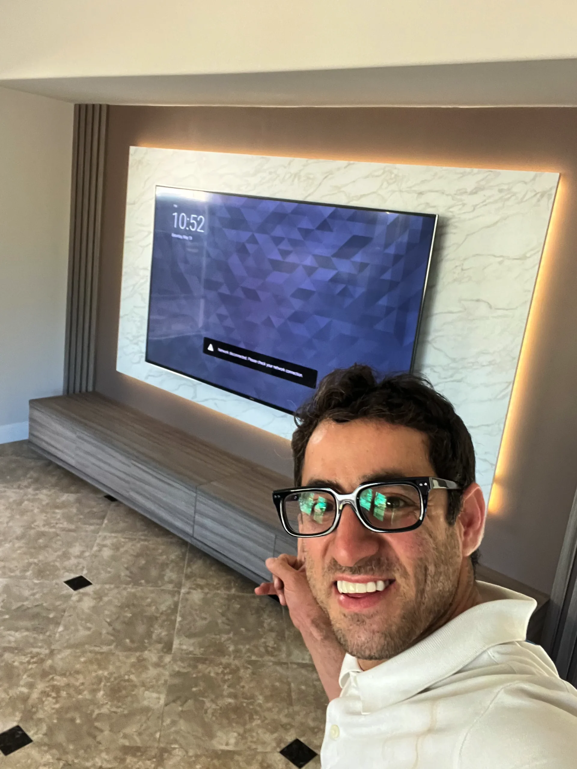 custom floating media wall in Rancho Santa Fe