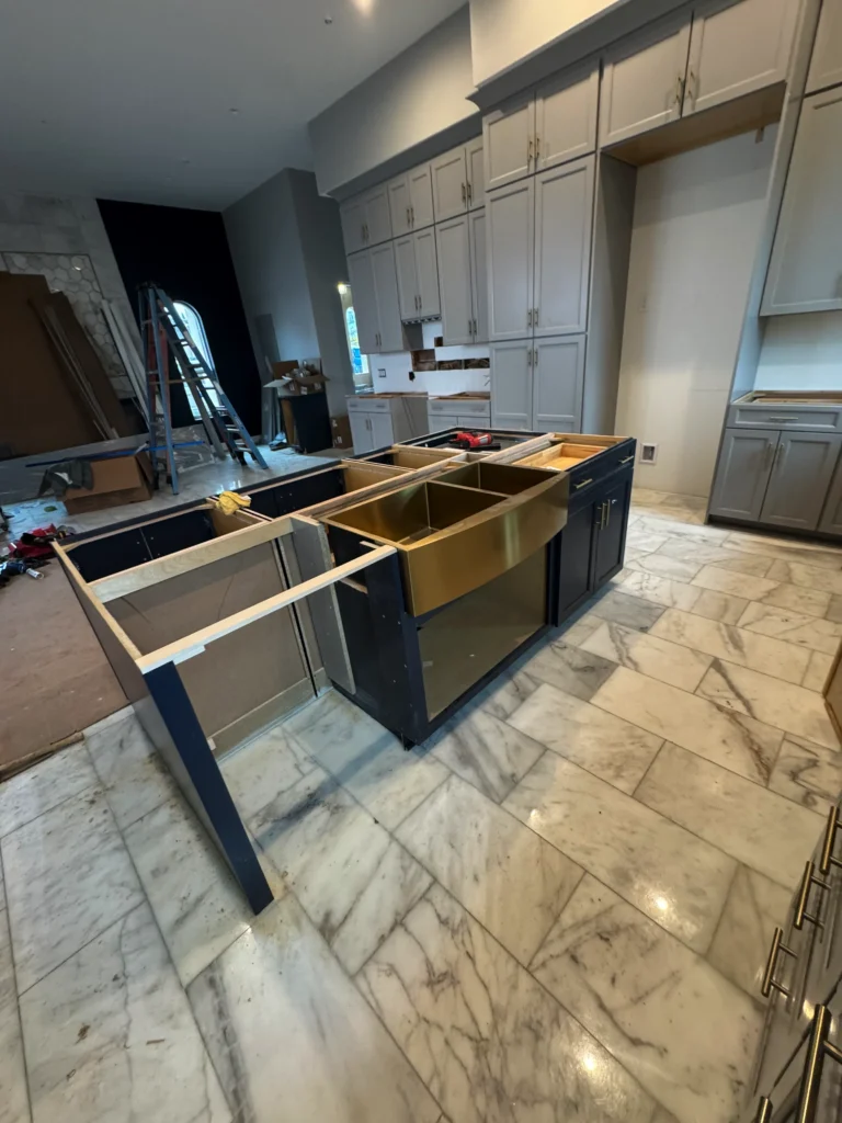 professional cabinet installation in Fallbrook with arched window