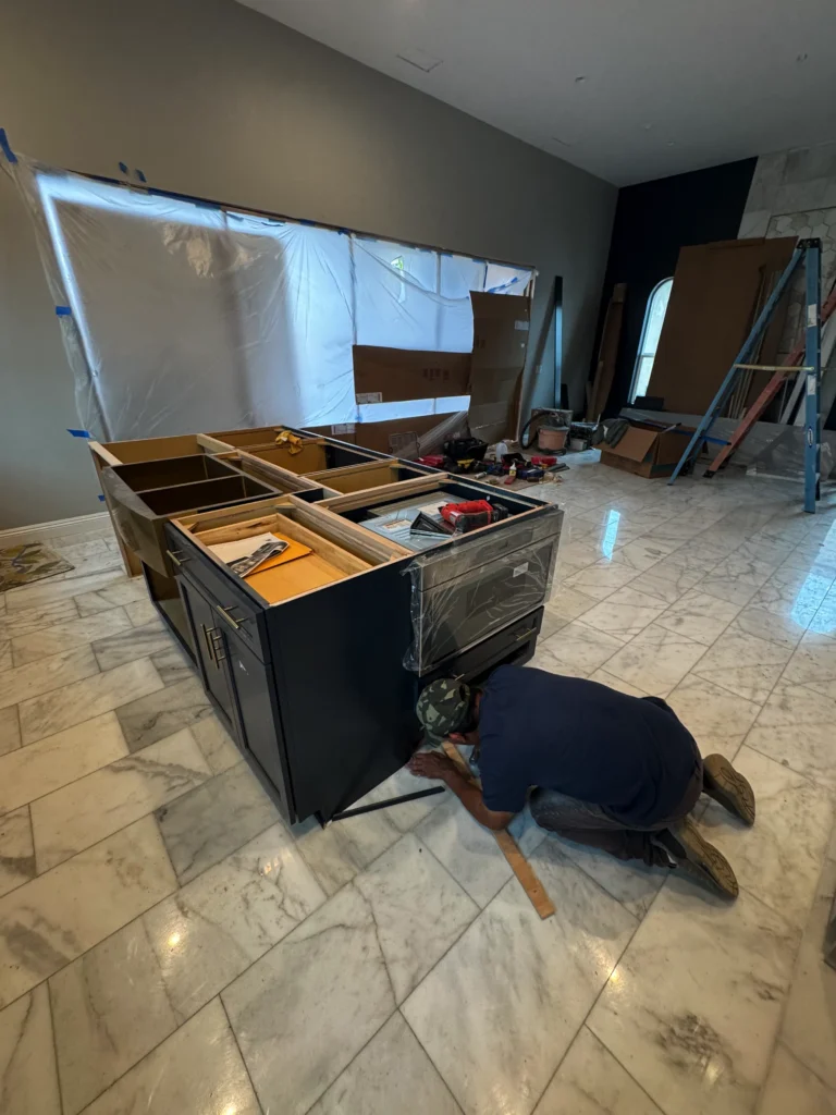 professional cabinet installation in Fallbrook with arched window