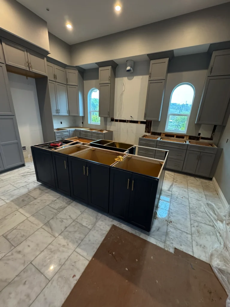 professional cabinet installation in Fallbrook with arched window