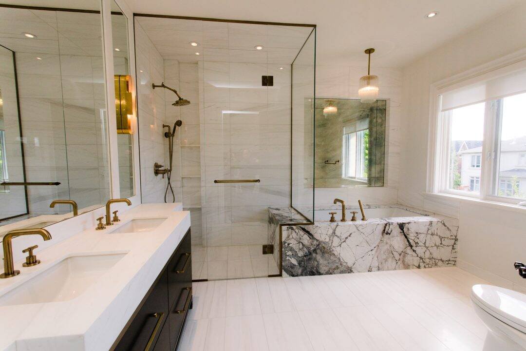 Modern bathroom remodel with custom vanity in La Jolla home