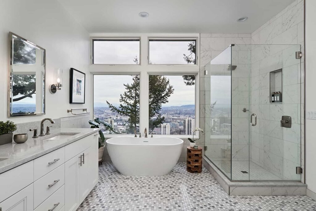 Luxury glass shower and vanity installation in La Jolla bathroom