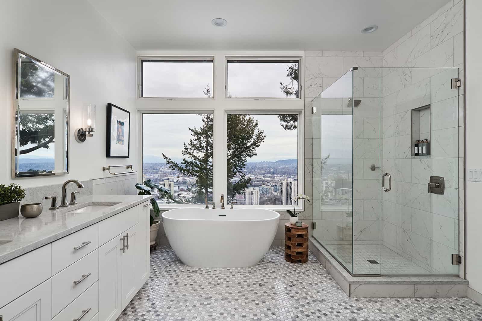 Luxury glass shower and vanity installation in La Jolla bathroom