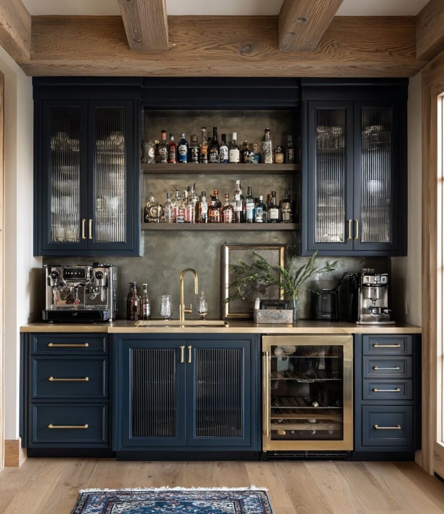 Navy Blue Luxury Wet Bar & Wine Cooler