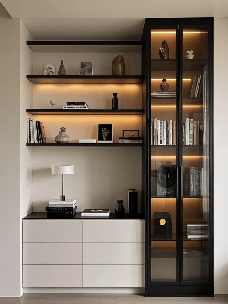 Modern Display Shelving & Glass Wall Unit