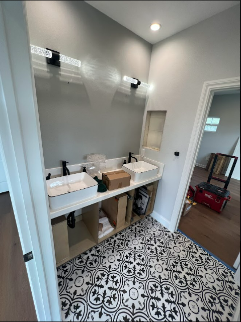 Modern Black Vanity with Backlit Mirrors